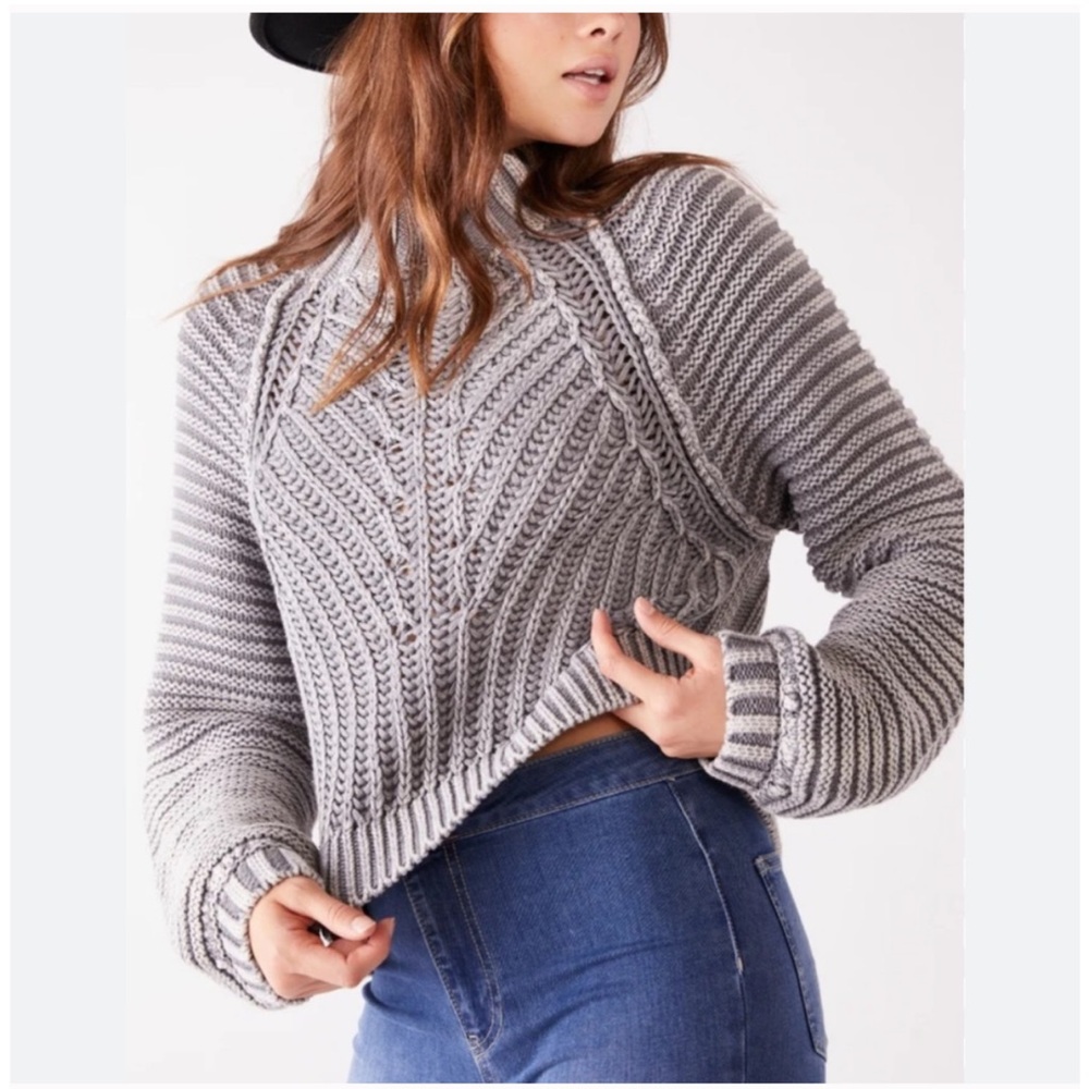 Free People Sweetheart Mock Neck Heather Gray Knit Sweater XS